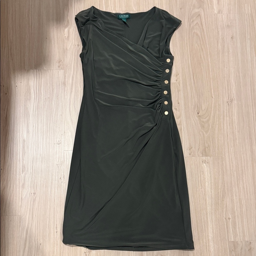 Ralph Lauren Olive Midi Dress with Button Detail